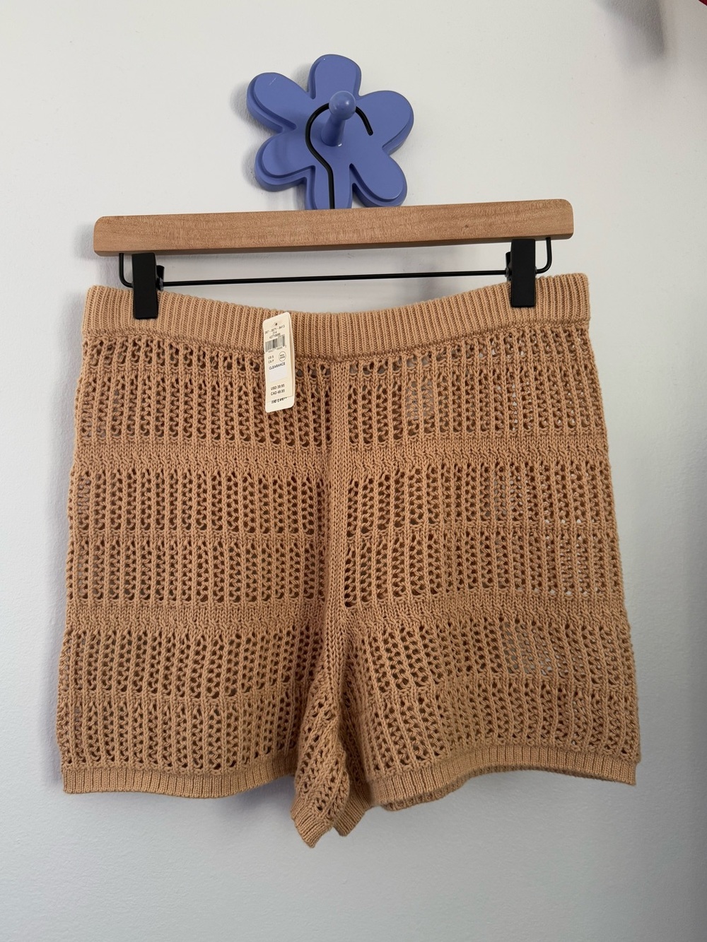 Aerie Small NEW Crochet Open Knit Shorts Tan Camel Resort Vacation Getaway
